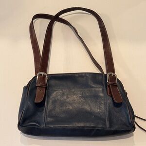 Stylish Navy and Brown Shoulder Bag